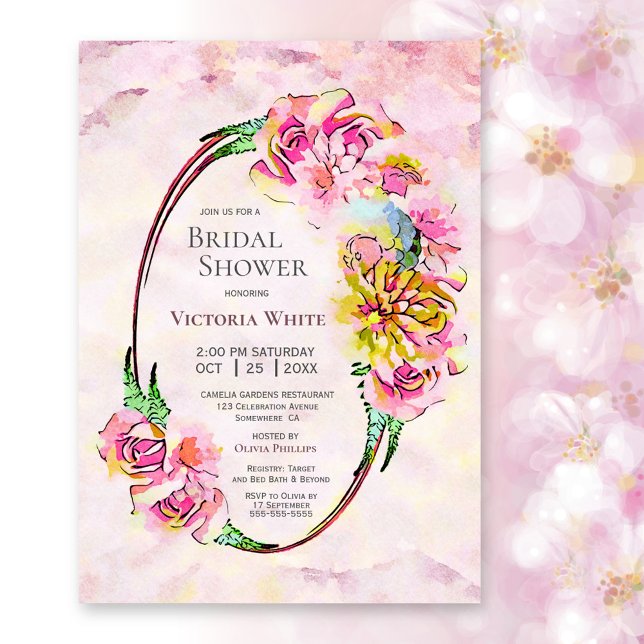 Pink Watercolor Floral Bridal Shower Invitation (Creator Uploaded)