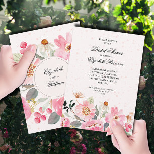 Pink Watercolor Floral Bridal Shower Invitation