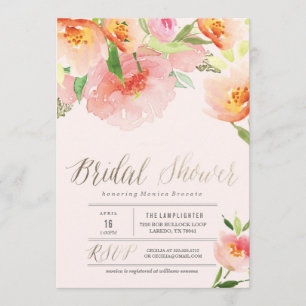 PINK WATERCOLOR FLORAL bridal shower invitation