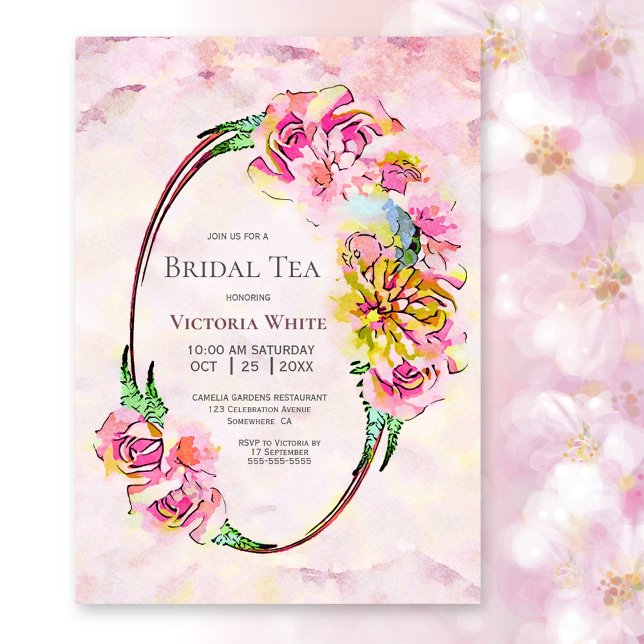 Pink Watercolor Floral Bridal Tea Invitation (Creator Uploaded)