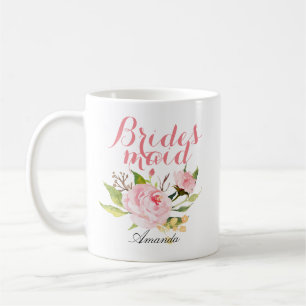 Pink Watercolor Floral Bridesmaid Double Sided Coffee Mug