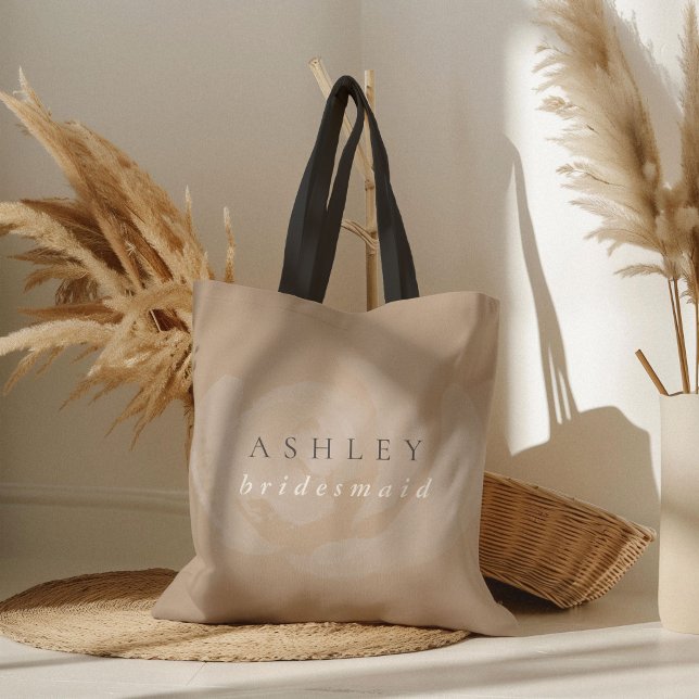 Pink Watercolor Floral Bridesmaid Tote Bag (Beautiful subtle watercolor flower custom name bridesmaid wedding tote bag.)