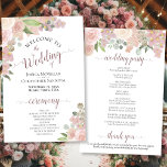 Pink Watercolor Floral Budget Wedding Program<br><div class="desc">These wedding programs are elegant and tasteful, while still being budget friendly. The design features a bevy of hand painted watercolor roses and flowers in shades of blush pink, dusty rose, mauve and coral, surrounded by eucalyptus leaves and garden foliage. The typography features lacy script calligraphy, and there is room...</div>