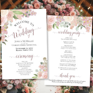 Pink Watercolor Floral Budget Wedding Program