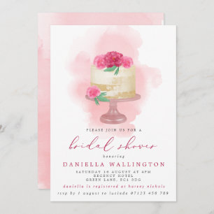 Pink Watercolor Floral Cake Bridal Invitation