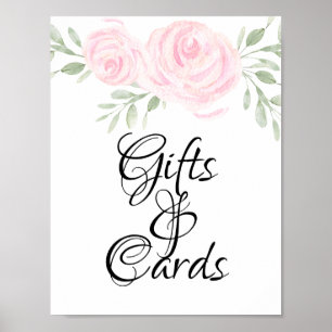 Pink Watercolor Floral Cards & Gifts Wedding Sign