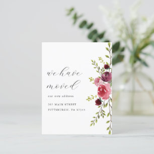 Pink Watercolor Floral Change of Address Moving Postcard