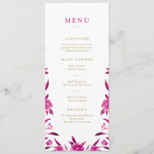 Pink Watercolor floral Chinoiserie Wedding menu