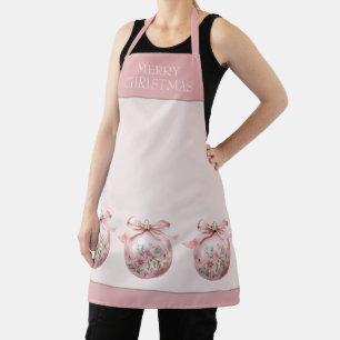 Pink Watercolor Floral Christmas Ornament Apron