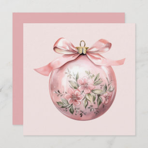 Pink Watercolor Floral Christmas Ornament Holiday Card