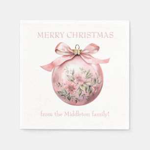 Pink Watercolor Floral Christmas Ornament Napkin