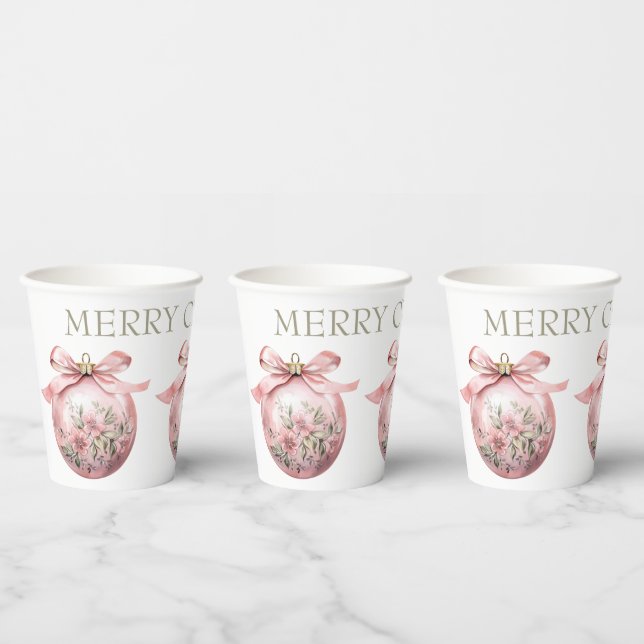 Pink Watercolor Floral Christmas Ornament Paper Cups (Multi)