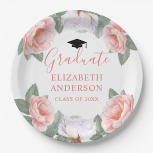Pink Watercolor Floral Class of Party Paper Plate