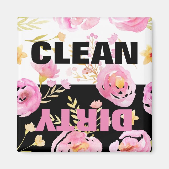 Pink Watercolor Floral Clean Dirty Dishwasher Magnet (Front)