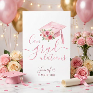 Pink Watercolor Floral Congrats Graduation Card