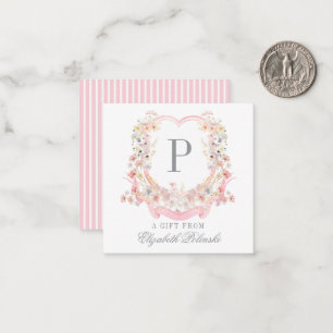 Pink Watercolor Floral Crest Custom Gift Enclosure Card