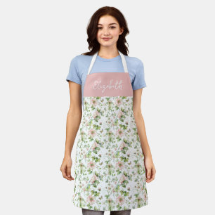 Pink Watercolor Floral Custom Name Apron