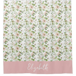 Pink Watercolor Floral Custom Name Shower Curtain