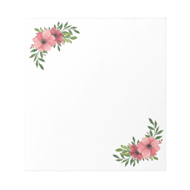 Pink Watercolor Floral Design Notepad (Front)