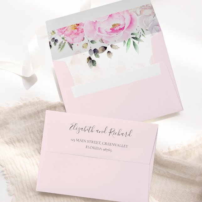Pink Watercolor Floral Elegant Wedding Envelope (Creator Uploaded)