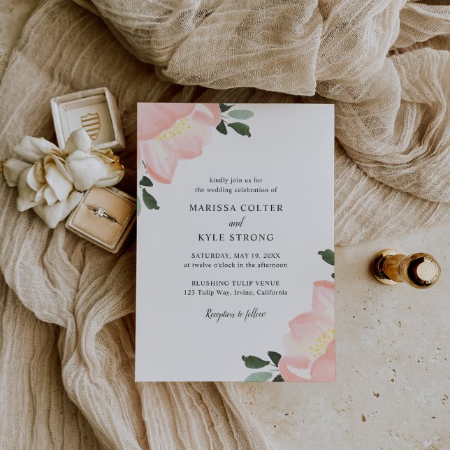 Pink Watercolor Floral Elegant Wedding Invitation (Creator Uploaded)