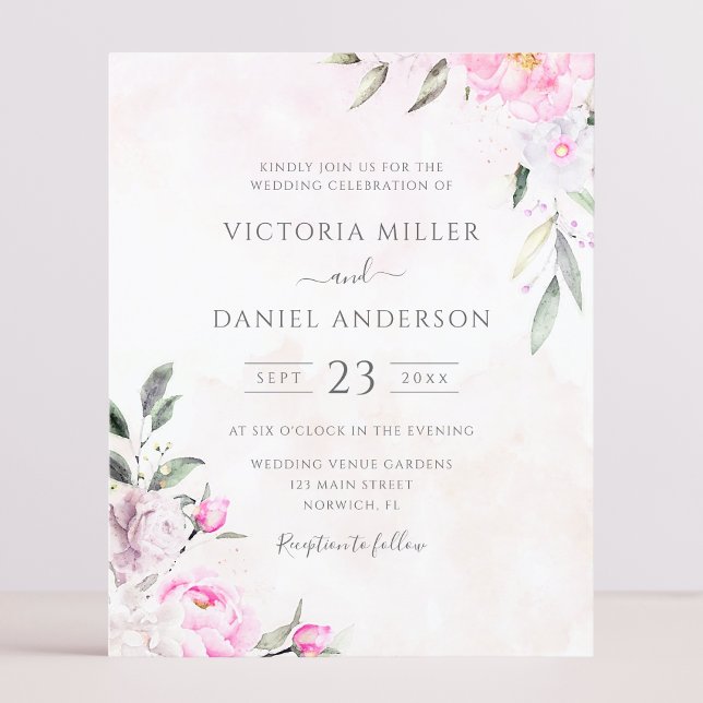 Pink Watercolor Floral Elegant Wedding Invitation (Creator Uploaded)