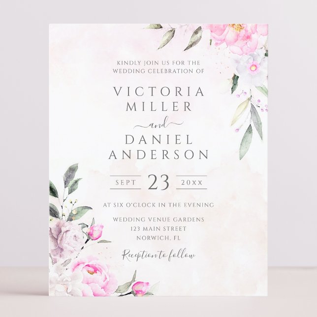 Pink Watercolor Floral Elegant Wedding Invitation (Creator Uploaded)