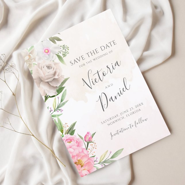 Pink Watercolor Floral Elegant Wedding Save The Date (Creator Uploaded)