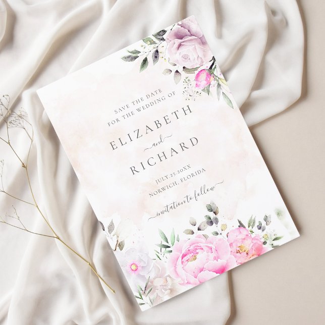 Pink Watercolor Floral Elegant Wedding Save The Date (Creator Uploaded)