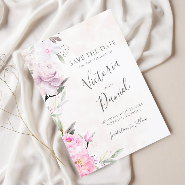 Pink Watercolor Floral Elegant Wedding Save The Date (Creator Uploaded)