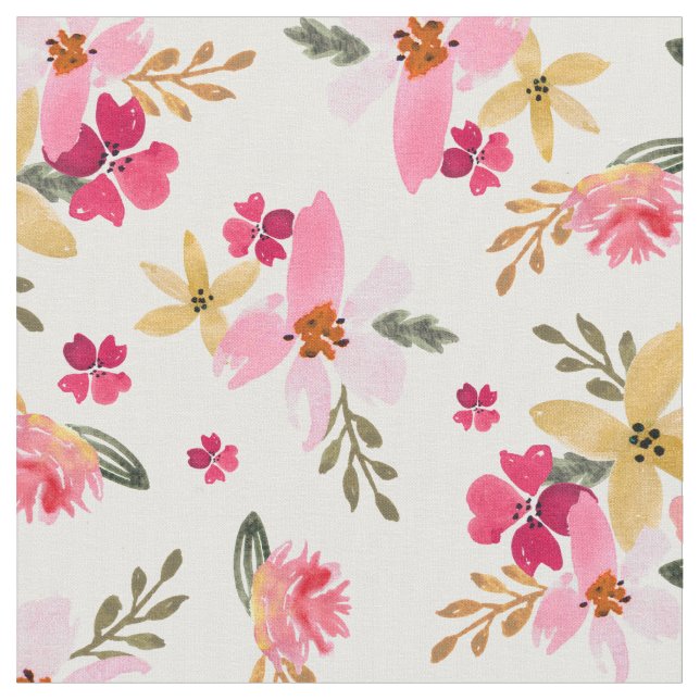 Pink Watercolor Floral Fabric (Close Up)