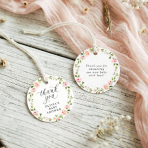 Pink Watercolor Floral Garden Girl Baby Shower Favour Tags