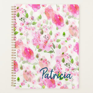 Pink Watercolor Floral Garden Pattern Planner