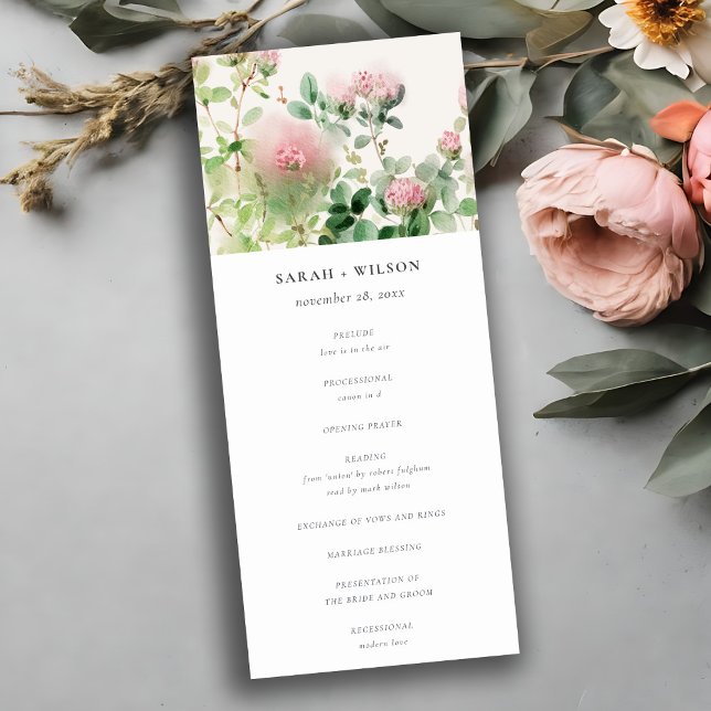 Pink Watercolor Floral Garden Wedding Program (Creator Uploaded)