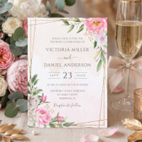 Pink Watercolor Floral Geometric Gold Wedding