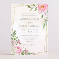 Pink Watercolor Floral Geometric Gold Wedding