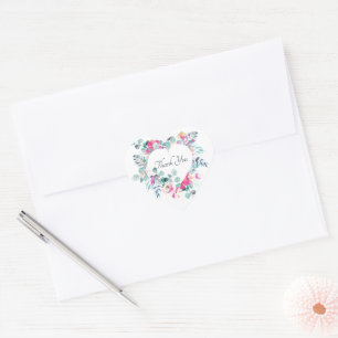 Pink watercolor floral heart thank you heart stick sticker