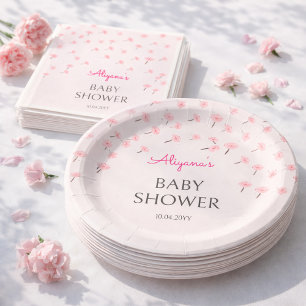 Pink Watercolor Floral Minimal Baby Shower Paper Plate