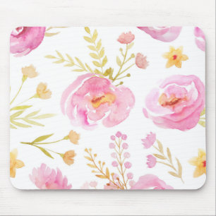 Pink Watercolor Floral Mouse Pad