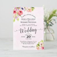 Pink Watercolor Floral Pansies Wedding