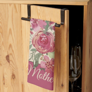 Pink watercolor floral parchment customisable tea towel