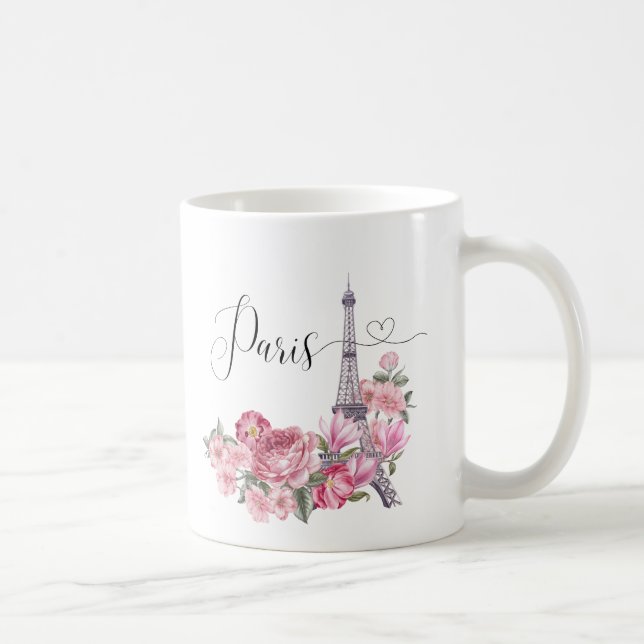 Pink Watercolor Floral Paris Cityscape Coffee Mug (Right)