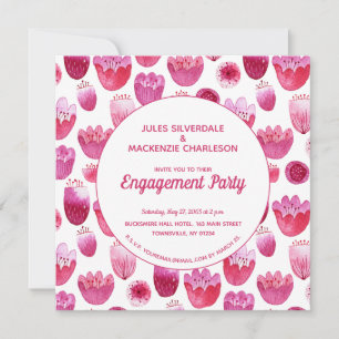 Pink Watercolor Floral Pattern Engagement Party Invitation
