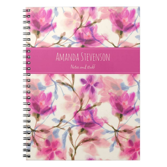 Pink watercolor floral pattern notebook (Front)