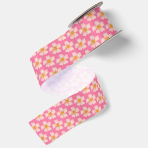 Pink Watercolor Floral Pattern Satin Ribbon