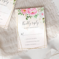Pink Watercolor Floral Peonies Geometric Wedding