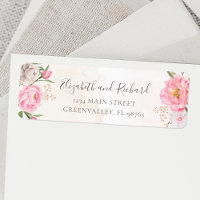 Pink Watercolor Floral Peony Elegant Address