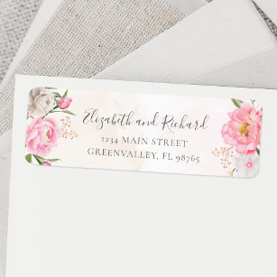 Pink Watercolor Floral Peony Elegant Address Return Address Label