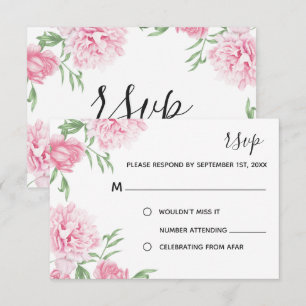 Pink Watercolor Floral Peony RSVP Invitation