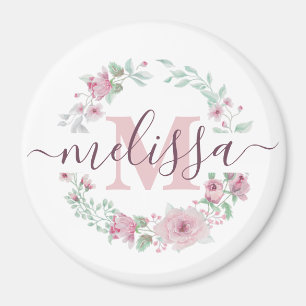 Pink watercolor floral personalised magnet